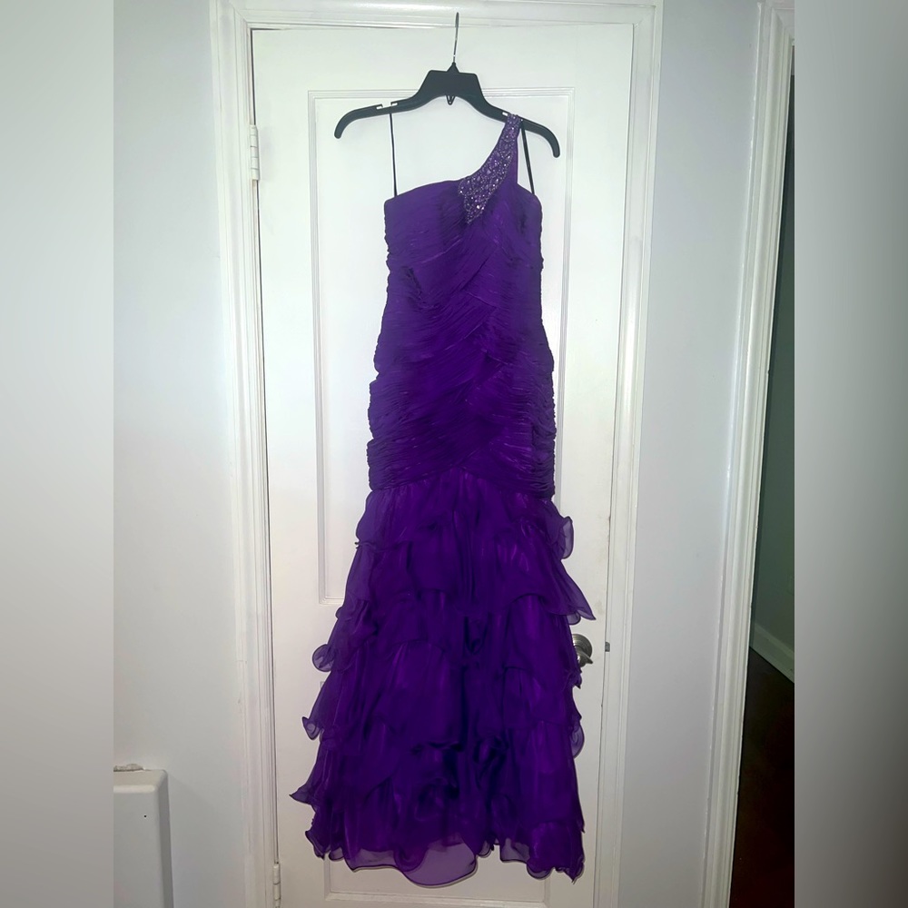 Royal purple one shoulder sequin mermaid gown